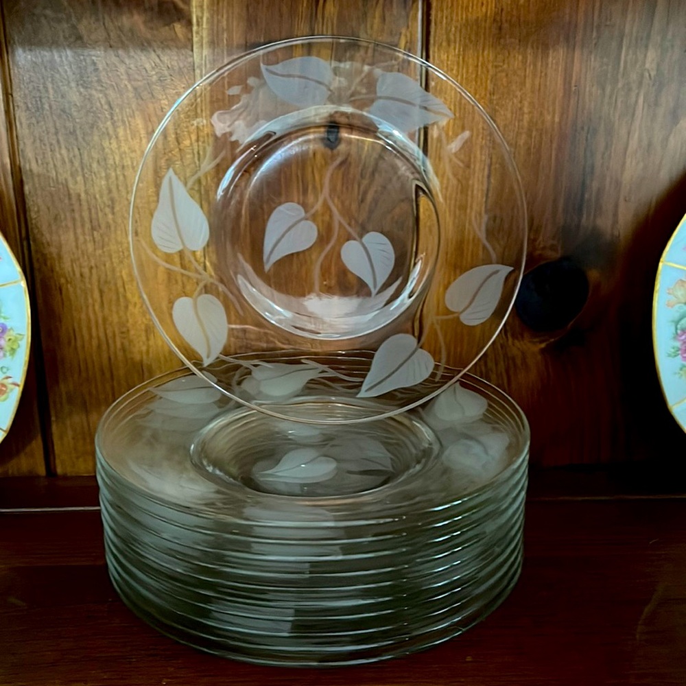 Etched Glass Salad Plates Set of 10
